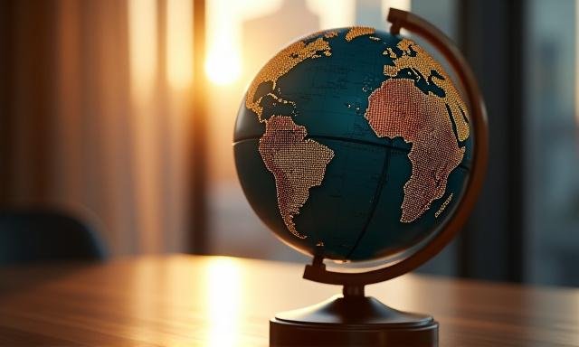 A globe with financial data overlays